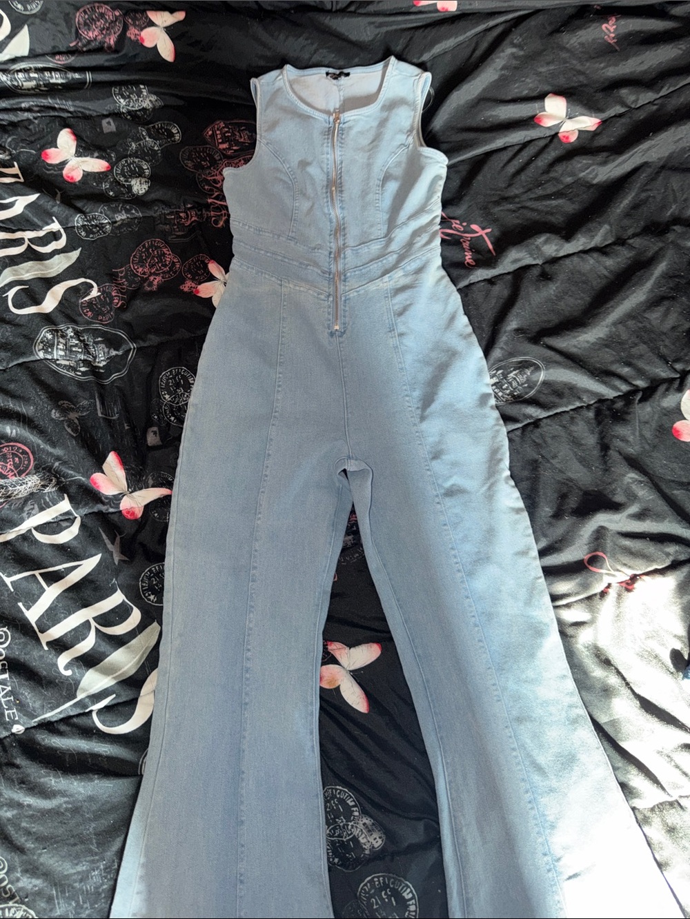 Light Blue Denim Jumpsuit Jeans - Sleeveless Zip-Front
